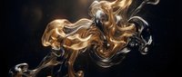 Luxurious golden metallic liquid flows creating elegant abstract waves and swirls against dark background for premium design projects.