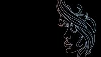 Elegant line art portrait of woman with flowing hair on black background for minimalist design projects and modern decor applications.