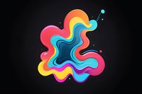 Vibrant multicolored fluid abstract shape with wavy layers in pink, yellow, blue and purple tones floating on black background, modern dynamic design element.