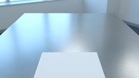 Minimalist white podium on reflective surface in bright studio setting, suitable for product display and presentation mockups.