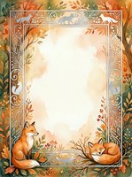 Autumn watercolor frame with foxes and fall foliage border, ornate decorative design for seasonal invitations, greeting cards, wedding stationery.