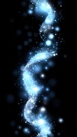 Magical blue glowing spiral trail with sparkling stardust and light particles on black background, creating ethereal cosmic effect for fantasy designs.
