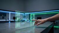Scientist or researcher with brown skin tone interacting with holographic DNA helix display in modern laboratory setting, demonstrating biotechnology research and genetic engineering innovation.