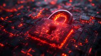Glowing red digital padlock on circuit board background represents cybersecurity breach, data protection, and network vulnerability in technology concept.