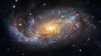 Spectacular spiral galaxy with glowing arms and bright central core against starfield background for astronomy education and space science projects.