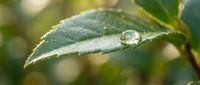 Morning dew droplet on fresh green leaf with soft bokeh background showcasing natural purity and environmental freshness in garden setting.