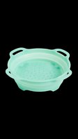 Mint green collapsible silicone colander with handles, isolated on transparent background. Great for kitchen clipart, print on demand, stickers, and t-shirt design use.