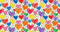 Colorful hand-drawn hearts seamless pattern with doodle style elements. Romantic love design for Valentine's Day, wedding invitations, greeting cards.
