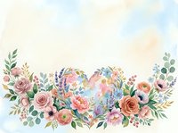 Watercolor floral border with heart shape, soft pastel roses, peonies, and greenery on light background, perfect for wedding cards and invitations.
