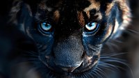 Young tiger cub with striking blue eyes and detailed fur markings against dark background for wildlife and nature projects.