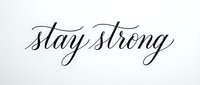 Handwritten script text reading "slay strong" in elegant cursive lettering on white background, isolated for motivational design projects.