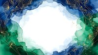 Elegant watercolor frame with golden botanical leaves on blue and green background. Luxury border design for wedding invitations and premium stationery projects.