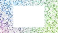 Hand-drawn floral frame with colorful gradient outline flowers creating decorative border on white background for wedding invitations and greeting cards.