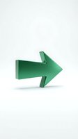 Glossy green metallic arrow pointing right, isolated on white background. Direction symbol for navigation, growth, and forward progress concepts.