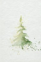 Delicate watercolor pine tree with splatter effect on textured paper, minimal holiday art for greeting cards.