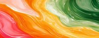 Vibrant flowing abstract background with orange, pink and green swirling paint strokes creating dynamic movement and energy. Suitable for modern design projects.
