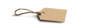 Blank kraft paper price tag with twine string isolated on white background for retail, gift labeling, or product identification.