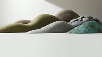 Smooth river stones in earth tones arranged on white surface creating zen meditation spa atmosphere for wellness relaxation interior design.