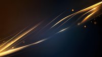 Dynamic golden light streaks and glowing particles sweep across dark background creating modern abstract composition with luminous energy effect.