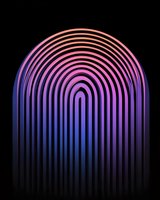 Neon glowing concentric arch lines transitioning from pink to purple to blue on black background, modern digital design for tech wallpapers.