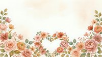 Watercolor floral frame with roses and leaves in soft pink and peach tones on light background for wedding invitations and romantic designs.