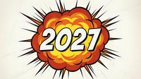 Comic book style explosion with 2021 text in bold letters. Retro pop art burst design with radiating lines for New Year celebration graphics and promotional materials.