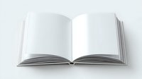Open blank white hardcover book with empty pages spread out against light background, isolated and ready for mockup designs and creative content placement.