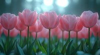 Pink tulips in soft focus against blurred bokeh background create dreamy spring garden atmosphere with morning light filtering through delicate petals.