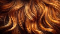 Close-up of wavy auburn hair with golden highlights showing natural texture and shine, ideal for beauty and hair care marketing.