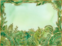 Ornamental botanical frame with decorative green foliage and golden accents on soft watercolor background. Isolated design element suitable for invitations, certificates, and greeting cards.