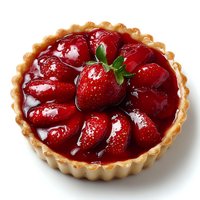 Fresh strawberry tart with glazed berries in golden pastry crust on white background, isolated dessert for bakery menu and culinary design projects.
