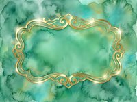 Ornate gold frame on emerald watercolor wash background, ideal for invitations, certificates, and luxury design projects.