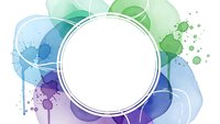 Abstract watercolor splash frame with vibrant blue green purple colors and white circle space for text or logo design on transparent background.