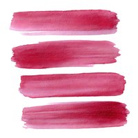 Pink watercolor brush strokes on white isolated background, horizontal gradient paint lines for artistic design and decoration elements.