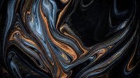 Swirling liquid marble texture with flowing copper and gold veins on dark background. Suitable for luxury design, wallpapers, and contemporary art projects.