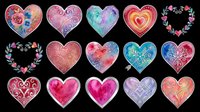 Colorful decorative heart collection isolated on transparent background, ready for Valentine's Day clipart, stickers, t-shirt design, sublimation, and print on demand projects.