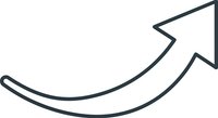 Curved arrow pointing upward and right on white background isolated for business growth presentations and infographic design elements.