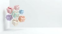 Colorful gift boxes with ribbons arranged on white background, isolated design element for holiday, celebration, and festive marketing materials.