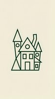 Minimalist line art house with geometric shapes and towers on beige background for modern design projects and architectural concepts.