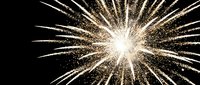 Golden fireworks explosion with sparkling trails radiating outward against black night sky for celebration and holiday events.