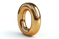 Metallic gold number zero or letter O with glossy reflective surface isolated on white background, modern minimalist design element for typography.