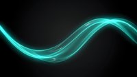 Glowing turquoise neon wave with smooth flowing curves and luminous light trails on dark background, suitable for tech and digital design projects.
