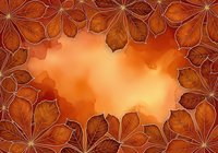 Dried autumn leaves frame a warm orange and golden gradient background, creating a seasonal border effect suitable for fall designs, greeting cards, and seasonal marketing materials.