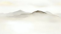 Minimalist mountain landscape in neutral beige and brown tones with misty peaks and valleys creating serene atmospheric perspective. Suitable for wall art and decor.