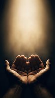 Cupped hands of a man receiving or offering golden light from above, symbolizing hope, spirituality, and generosity in charitable giving.
