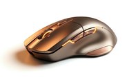 Sleek bronze wireless computer mouse with glowing copper accents, isolated on white background, perfect for tech, gaming, and electronics design projects.