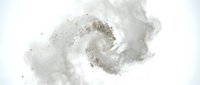 Powder explosion with swirling white dust particles dispersing against clean background, suitable for motion graphics, visual effects, and design projects.