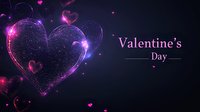 Glowing neon hearts with sparkles and particles on dark background, pink and purple romantic Valentine's Day design elements with magical light effects.