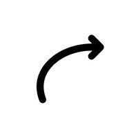 Black curved arrow pointing right on white background isolated for web design, presentations and user interface elements.