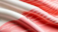 Red and white wavy stripes creating dynamic motion effect with soft blurred gradient transitions and flowing abstract pattern for modern background design.